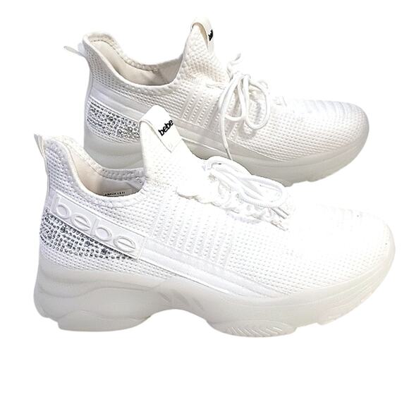 NEW! bebe Sneakers ANALIA 10 Crystals WHITE Rhinestones Embellished Luxe Fancy - Picture 2 of 16